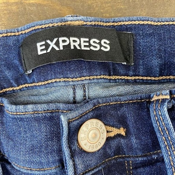 Express Mid Rise Skinny Jeans Size 2 LONG Performance Stretch Dark Wash Jeans - Picture 2 of 7